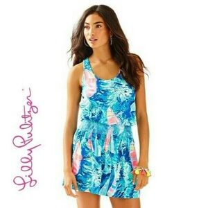 Lilly Pulitzer Tideline Dress Hey Bay Bay Blue Sailboat Racerback sun dress
